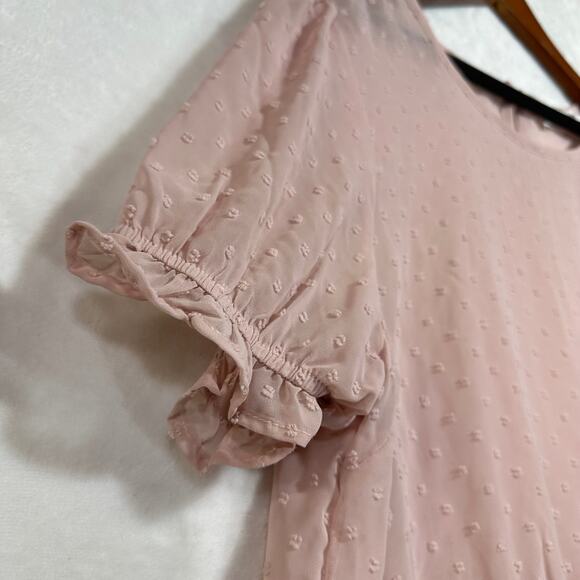 June & Hudson XL Sheer Pink Top Tiered Short Sleeve Polka Dot Coquette Ruffles - Picture 2 of 9